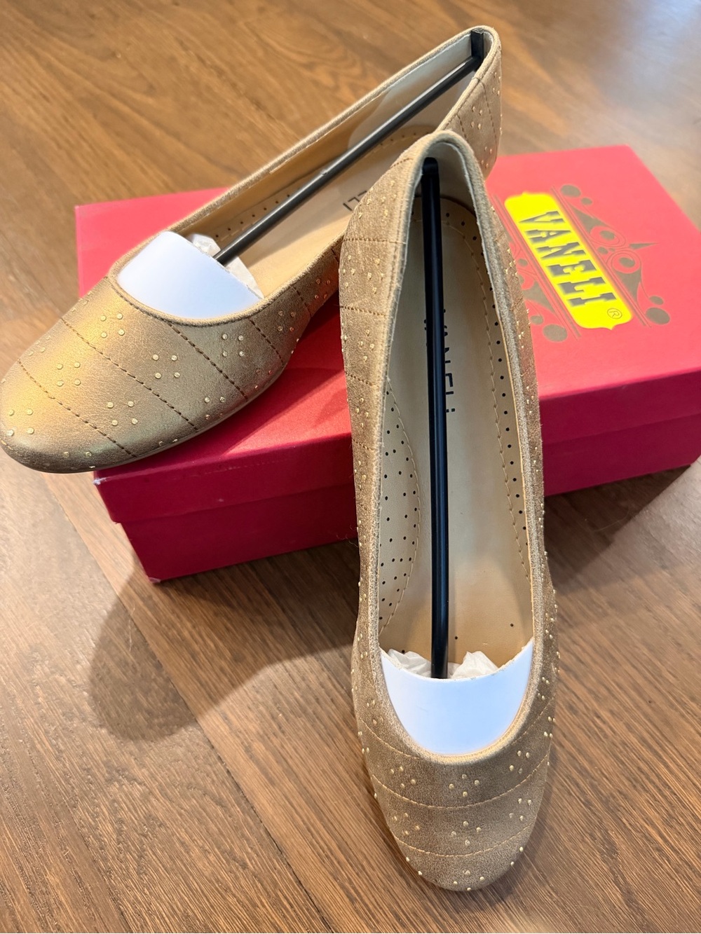 VANELi Simha Bronze Cipria Quilted Studded Ballet Flats NIB 7.5 N